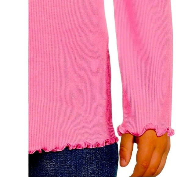 Garanimal tight knit ribbed texture top pink lettuce trim wrist hem Girls 12 Mo - Picture 2 of 7